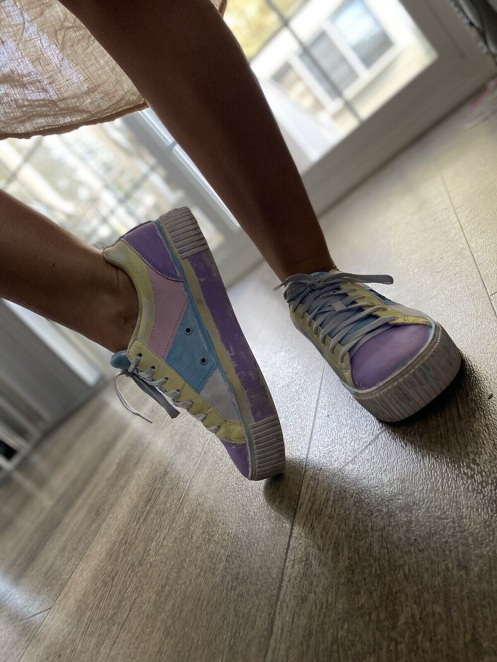 FILA Women's Low-Top Pink Blue Purple Pastel Leather Relax Shoes 9